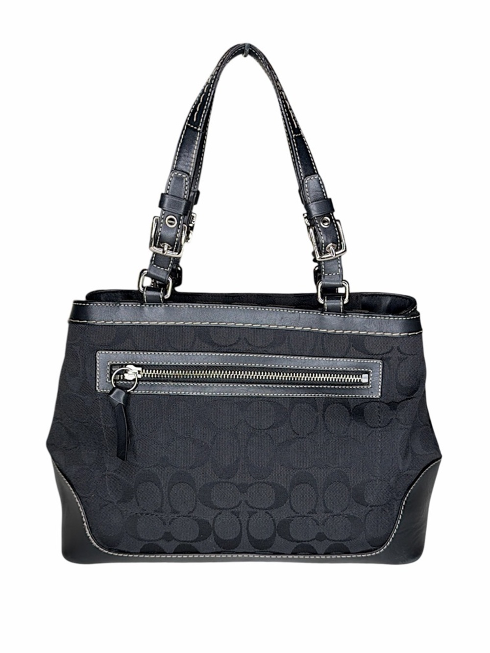 VTG Coach Hampton Black Leather Satchel Top Handle Jacquard Handbag K04M-6830 - Picture 2 of 16